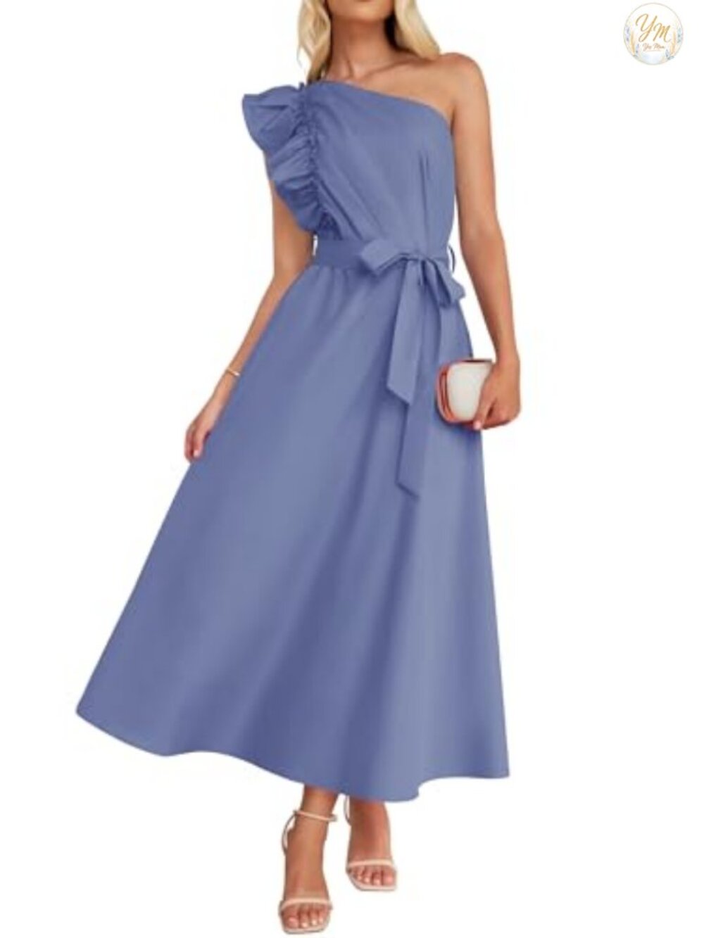 One Shoulder Ruffle Maxi Dress, Sleeveless, Polyester Blend, Beach & Cocktail